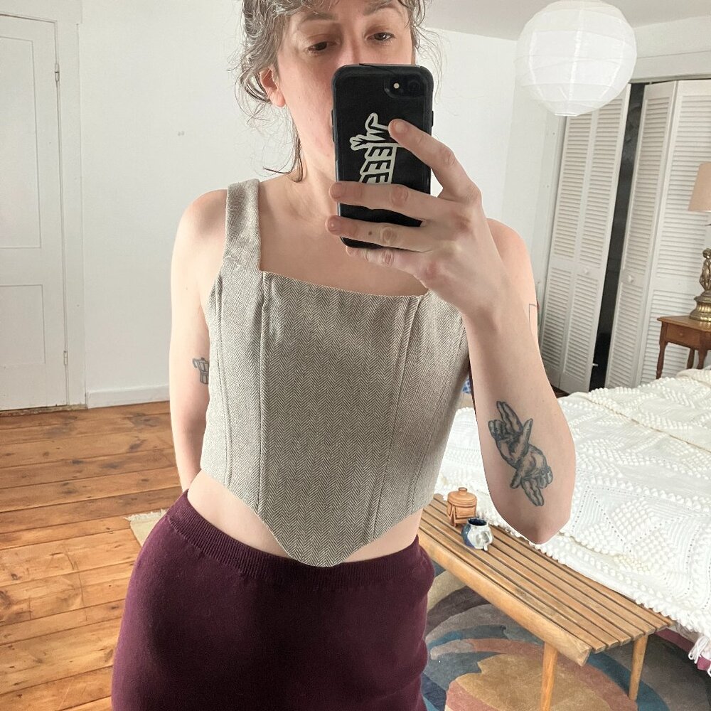 handmade wool herringbone corset by The Curff (sz XS/S)